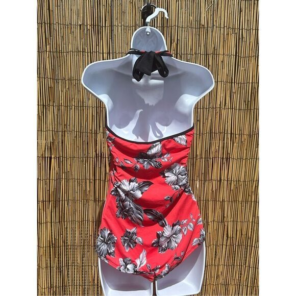 TOMMY BAHAMA Coral Hibiscus V-Neck One Piece Size 14 - Picture 2 of 11